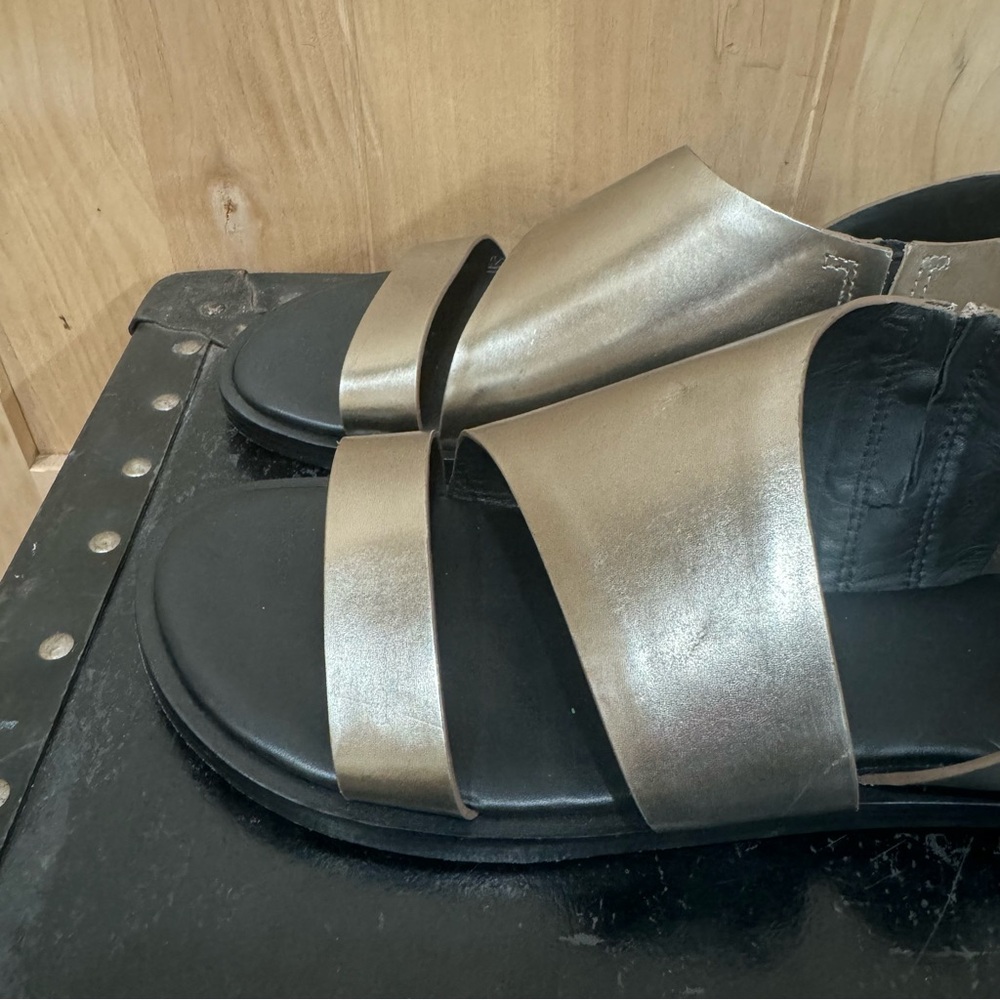 All Saints Leather Pewter Webber Flat Sandals Metallic Size EU 39 - Picture 9 of 16